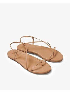 Beek Bitsybird Leather Studded Slingback Flat Sandals 11 Shoes Beige Strappy
